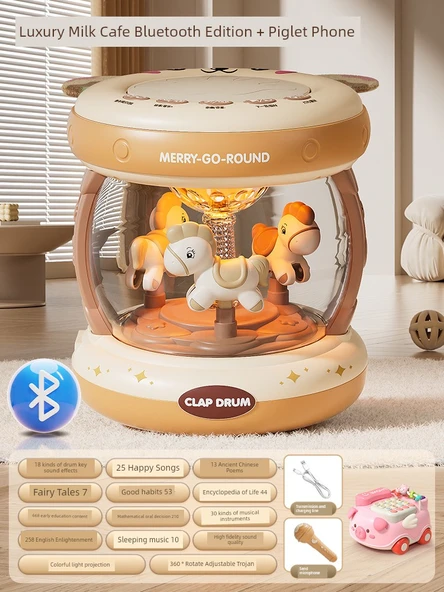 Müzikli Bebek Davulu - Hediye Kutusu Bluetooth Versiyonu + Mikrofon + Moe Domuz Telefonu