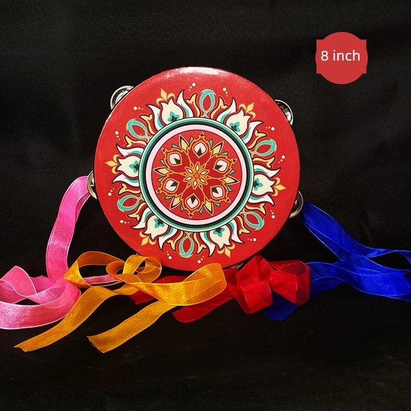 Orff Perküsyon Aleti Tamburin - Şerit Kırmızı Alev - 20cm