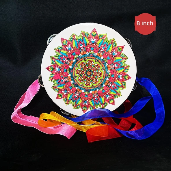 Orff Perküsyon Aleti Tamburin - Şerit Mandala - 20cm