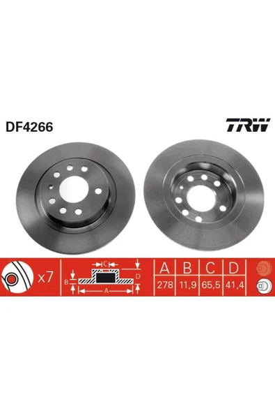 TRW DF4266 Arka Fren Aynası Vectra C 02 Sıgnum 03 Saab 9.3 02 Croma 05 278x12x5dl Dolu