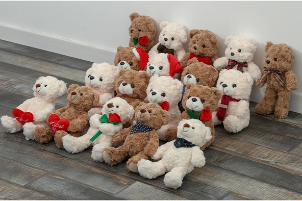 Ayıcık Oturan Çiçek Tutan - 20cm - Beyaz - 9