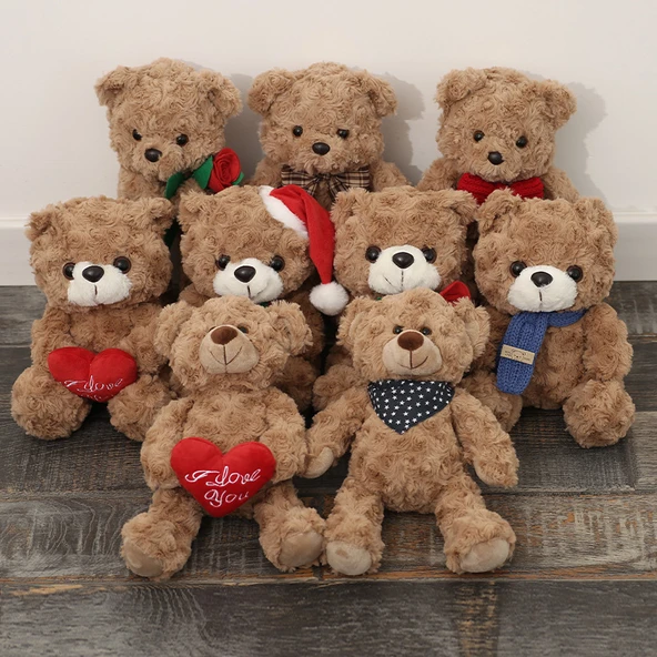 Ayıcık Oturan Çiçek Tutan - 20cm - Beyaz - 5