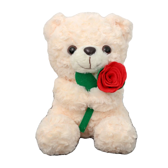 Ayıcık Oturan Çiçek Tutan - 20cm - Beyaz - 6