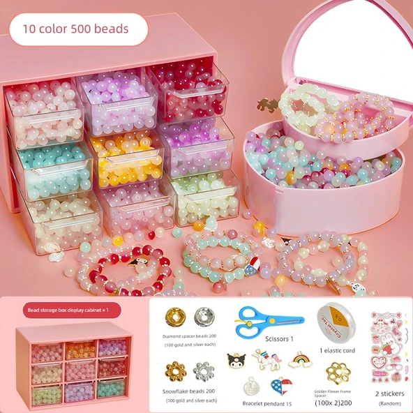 Ultraman Kristal Oyuncak Akrilik Taş Mini Bebek Yaratıcı Kolye - [Geliştirilmiş Pembe Depolama Kutusu] 10 Renk 500 Boncuk + (Boncuk Kiti)