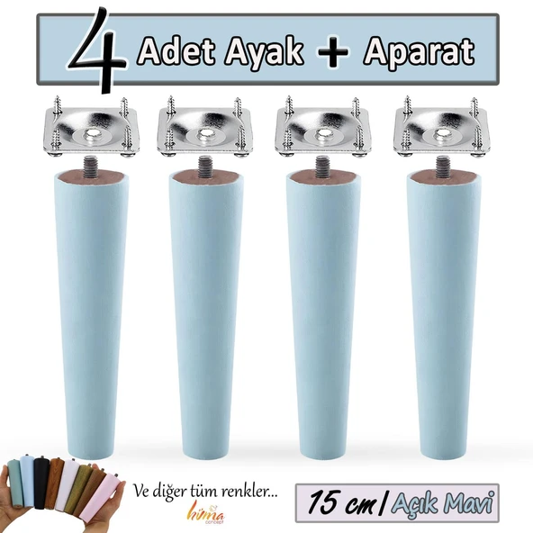 4 Adet Ahşap Ayak 15 Cm Açık Mavi M8 Civatalı Bağlantı Aparatlı Dolap Mobilya Koltuk Kanepe Destek Ayağı Ayakları
