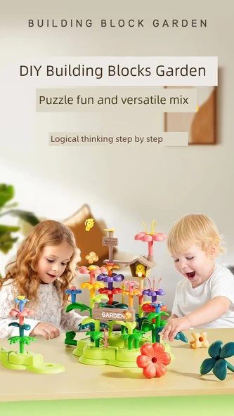 Dole Bear Çiçek Yapı Blokları Bahçe DIY Düzenleme Bulmaca Oyuncakları - 68 Parça - 8