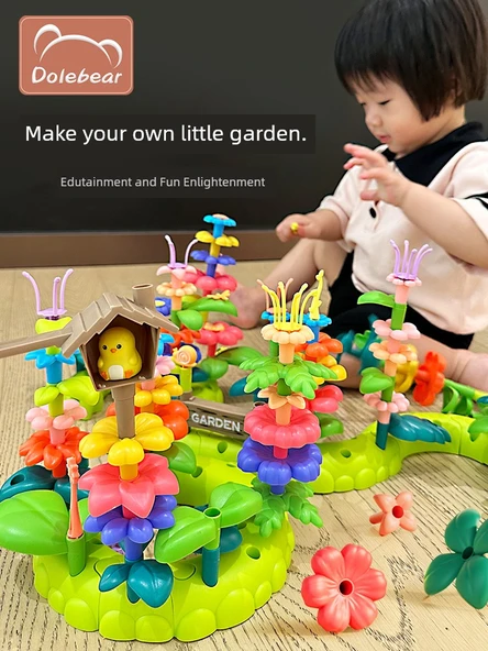 Dole Bear Çiçek Yapı Blokları Bahçe DIY Düzenleme Bulmaca Oyuncakları - Evcil Hayvan Kabini - 3