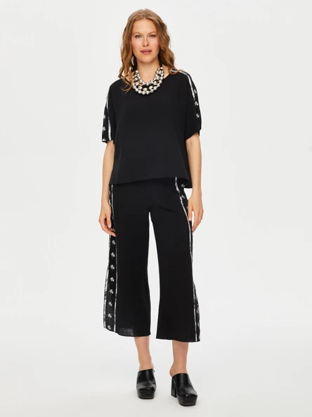 Resort Palmiye Baskı Detaylı Kısa Kol Müslin Bluz Faik Sönmez ürün görseli 1