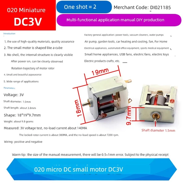 Elektrikli DC Motor Oyuncak - 020 Mikro DC Küçük Motor DC3V (2)