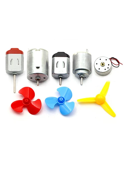 Elektrikli DC Motor Oyuncak - 130 Küçük Motor + 1 3-Kanatlı Fan Kanadı Mavi (1 Set) - 3