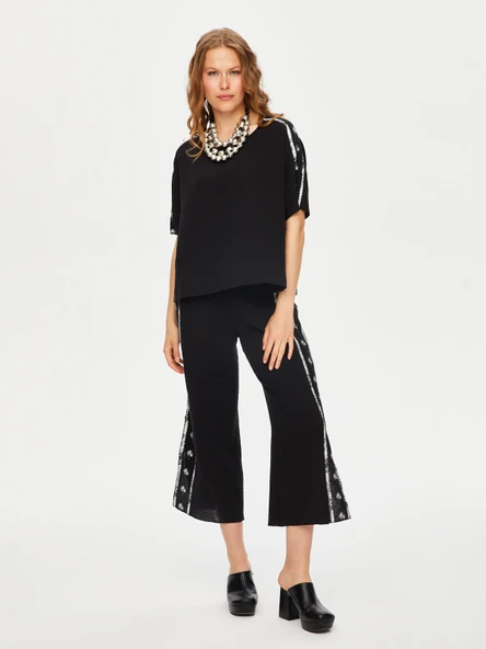 Resort Palmiye Baskı Detaylı Kısa Kol Müslin Bluz Faik Sönmez - Resim 3