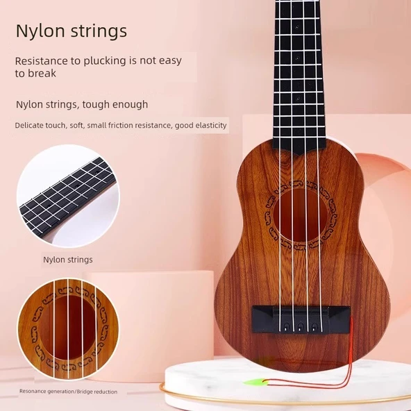 Çocuklar için Başlangıç Ukulele Gitar - Kahverengi - 44cm - 5