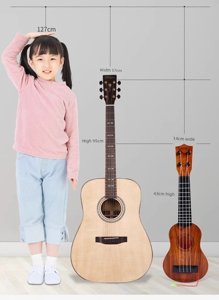 Çocuklar için Başlangıç Ukulele Gitar - Haki - 38cm - 9