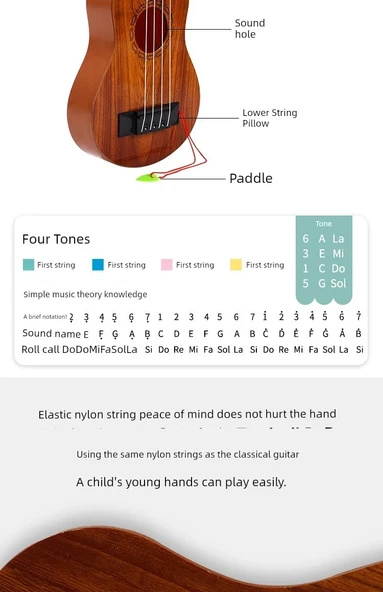 Çocuklar için Başlangıç Ukulele Gitar - Şeftali - 44cm - 12