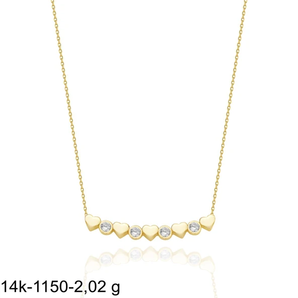 Beş Kalp Tek Taş Aile Kolyesi 14 Ayar Altın Kolye - Resim 2