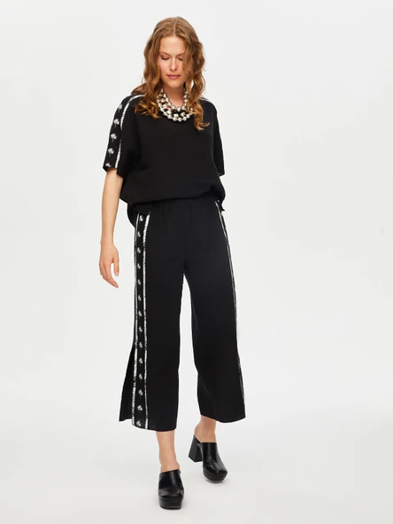 Resort Palmiye Baskı Detaylı Kısa Kol Müslin Bluz Faik Sönmez - Resim 5