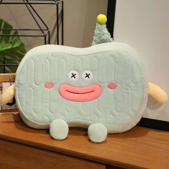 Beyaz Düşünce Yastığı - Yeşil - 32*22cm Deri Kılıf