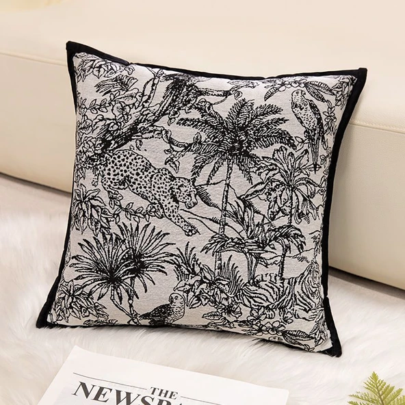 Havlu Nakışlı Yastık - Beyaz Kareli - 45cm - 6