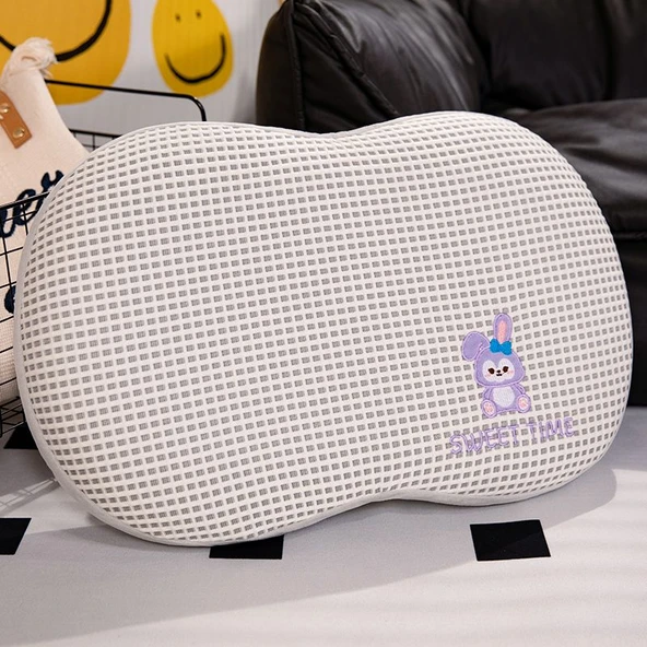 Hayvan Waffle Izgara Bellek Süngeri Yastık - Gri Tavşan - 32x20cm