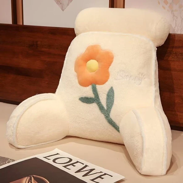 Çiçek Çok Fonksiyonlu Bel Destek Yastığı - Bej Yastık 70x55cm