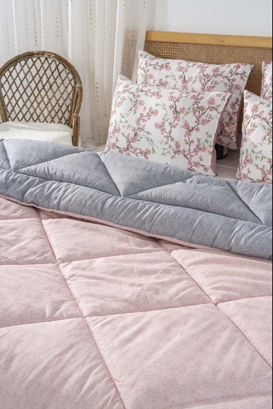 Rivaİstanbul Pudra-Gri Modie Çift Kişilik Çift Taraflı Lüx Yorgan 195x215 cm - Resim 3