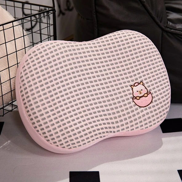 Hayvan Waffle Izgara Bellek Süngeri Yastık - Pembe Kapibara - 55x35cm