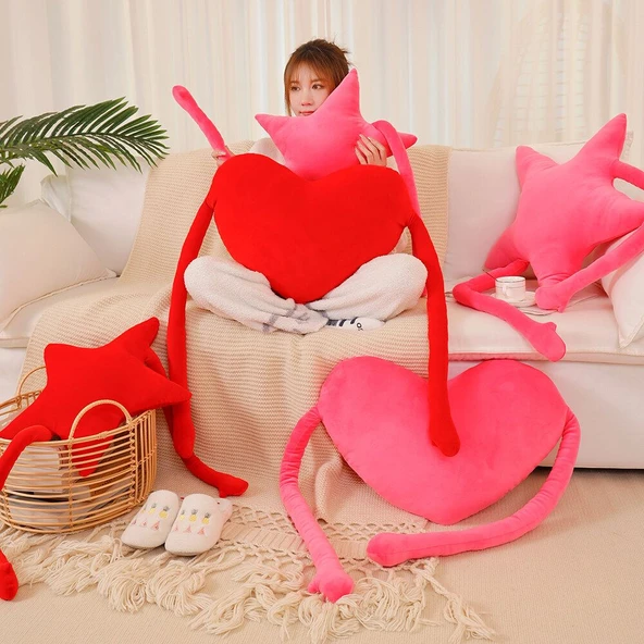 Yürek ve Yıldız Peluş Sarılma Yastığı - Barbie Pembe Yıldız - 75x215cm - 3
