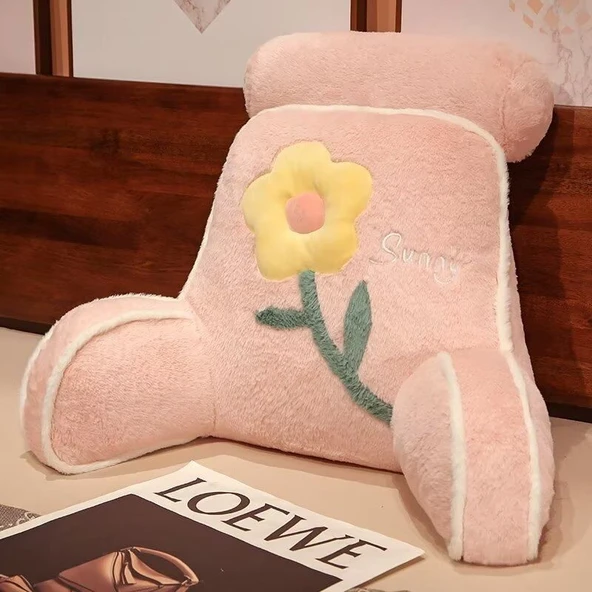 Çiçek Çok Fonksiyonlu Bel Destek Yastığı - Koyu Pembe Yastık 60x45cm