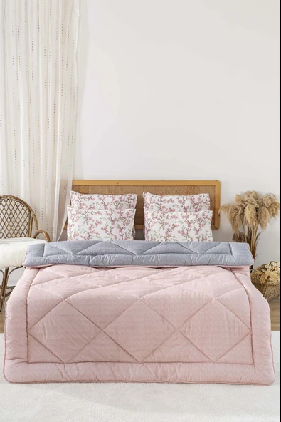 Rivaİstanbul Pudra-Gri Modie Çift Kişilik Çift Taraflı Lüx Yorgan 195x215 cm - Resim 2