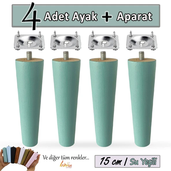 4 Adet Ahşap Ayak 15 Cm Su Yeşili M8 Civatalı Bağlantı Aparatlı Dolap Mobilya Koltuk Kanepe Destek Ayağı Ayakları ürün görseli 1