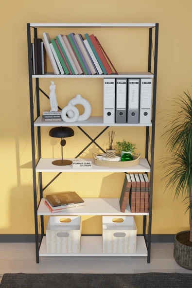 Dekoratif Metal Kitaplık 6 Raflı Kitaplık Dosya Rafı 180 Cm - 2