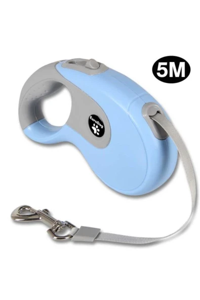 Eurodog Otomatik Köpek Gezdirme Tasması Yumusak Doku Mavi Gri 5m