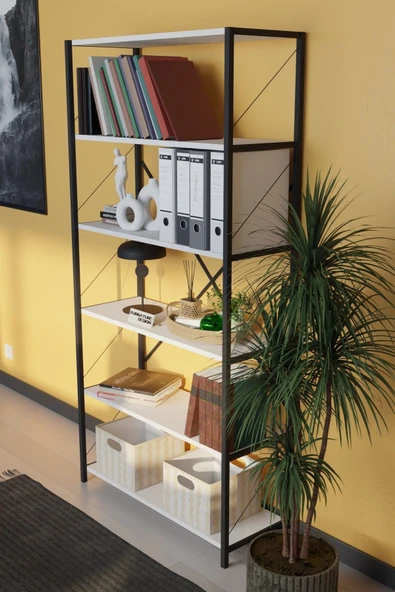 Dekoratif Metal Kitaplık 6 Raflı Kitaplık Dosya Rafı 180 Cm - 3