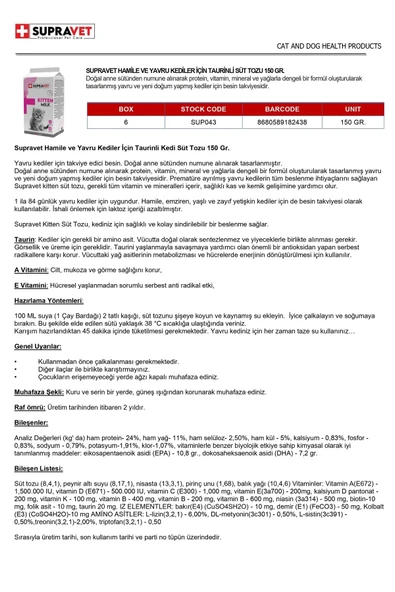 Supravet Hamile ve Yavru Kediler İçin Taurinli Kedi Süt Tozu 150 gr - 5