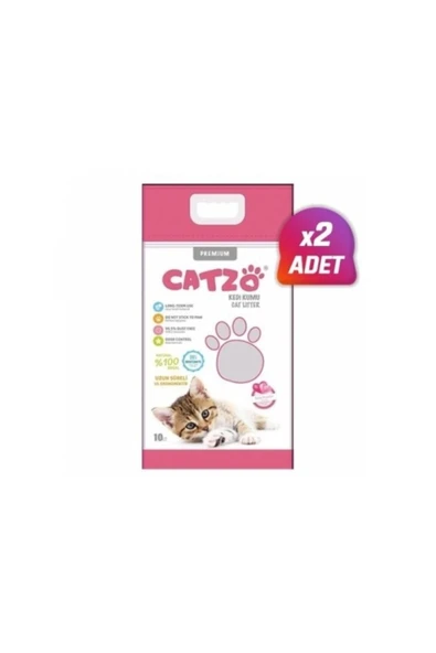 CATZOO 2 Adet - Catzo Bentonit Bebek Pudra Kokulu Topaklanan Kedi Kumu 10 Lt