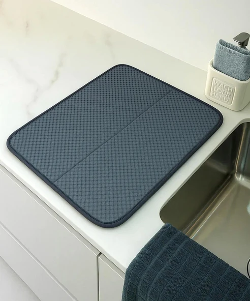 Miss Clean Mikrofiber Mutfak Bulaşık Kurutma Durulama Matı Pedi 35x45 Cm. - Siyah - 1 Adet - Resim 2