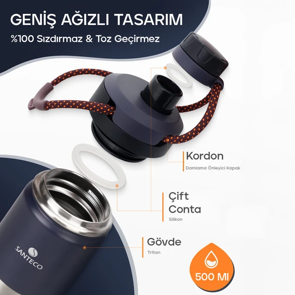 Santeco Ktwo Sporcu Termosu 500 Ml-Lacivert - 4