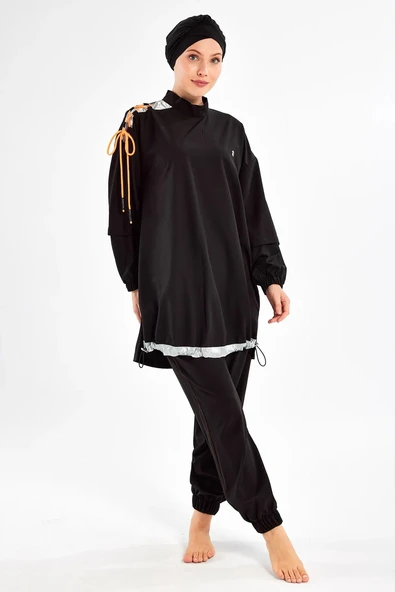 Adasea Kadın Spor Likra Tam Kapalı Tesettür Mayo Kimber 1202 Siyah - 4