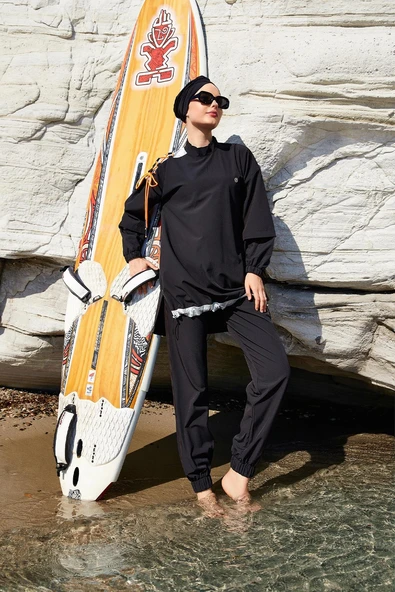 Adasea Kadın Spor Likra Tam Kapalı Tesettür Mayo Kimber 1202 Siyah