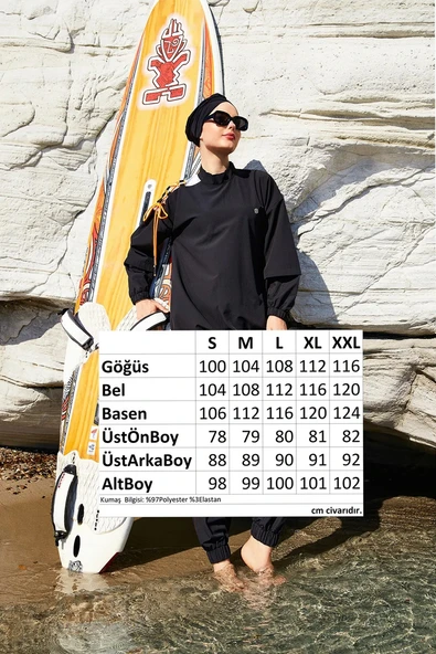 Adasea Kadın Spor Likra Tam Kapalı Tesettür Mayo Kimber 1202 Siyah - 3