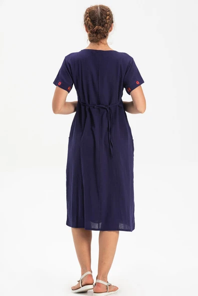 Kısa Kol Şile Bezi Melek Midi Boy Yazlık Otantik Elbise Mor Mor - Resim 2