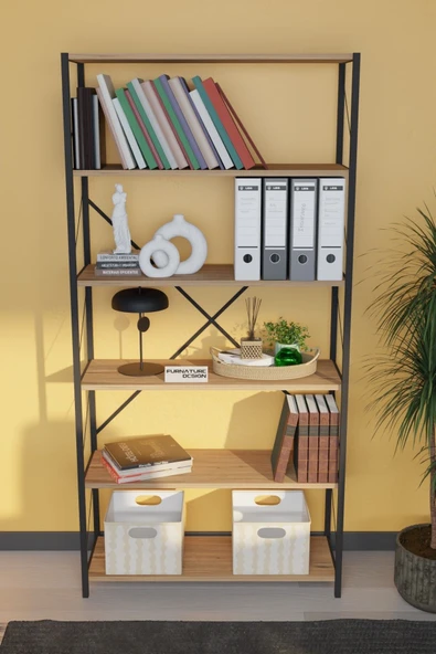 Dekoratif Metal Kitaplık 6 Raflı Kitaplık Dosya Rafı 180 Cm - 2