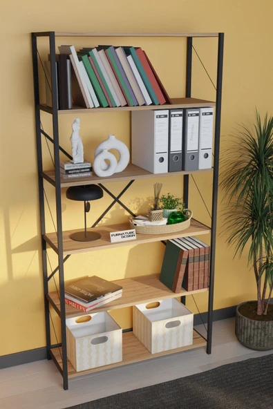 Dekoratif Metal Kitaplık 6 Raflı Kitaplık Dosya Rafı 180 Cm