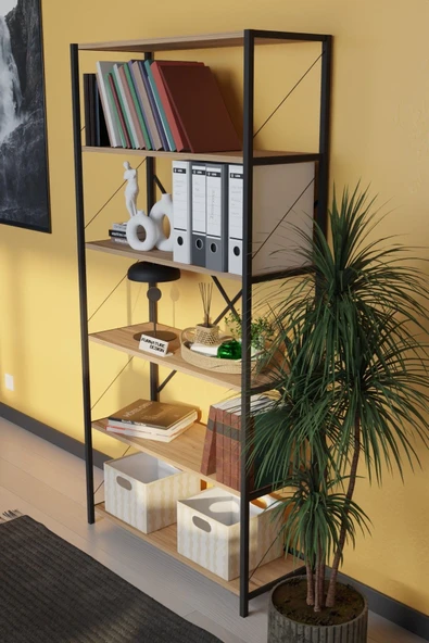 Dekoratif Metal Kitaplık 6 Raflı Kitaplık Dosya Rafı 180 Cm - 3