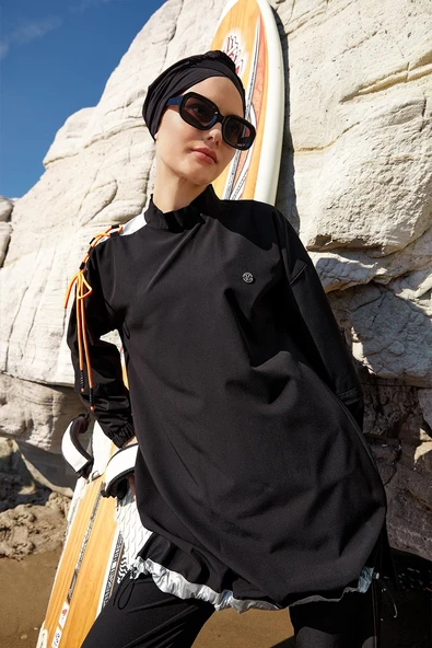 Adasea Kadın Spor Likra Tam Kapalı Tesettür Mayo Kimber 1202 Siyah - 2