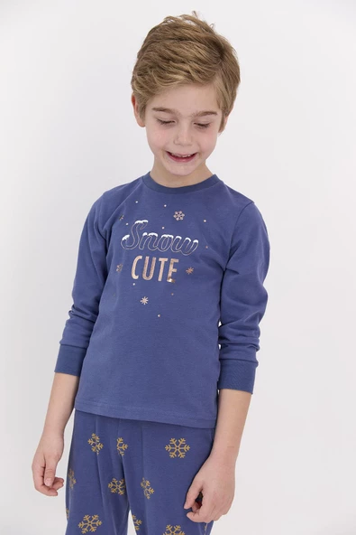 Arnetta 1560 Snow Funny İndigo Erkek Çocuk Uzun Kol Pijama Takımı - 3