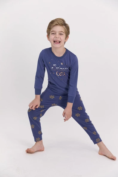 Arnetta 1560 Snow Funny İndigo Erkek Çocuk Uzun Kol Pijama Takımı - 5