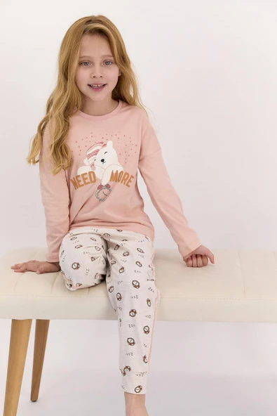 Arnetta 1433 Garson Need More Mocha Kız Çocuk Uzun Kol Pijama Takımı - Resim 3
