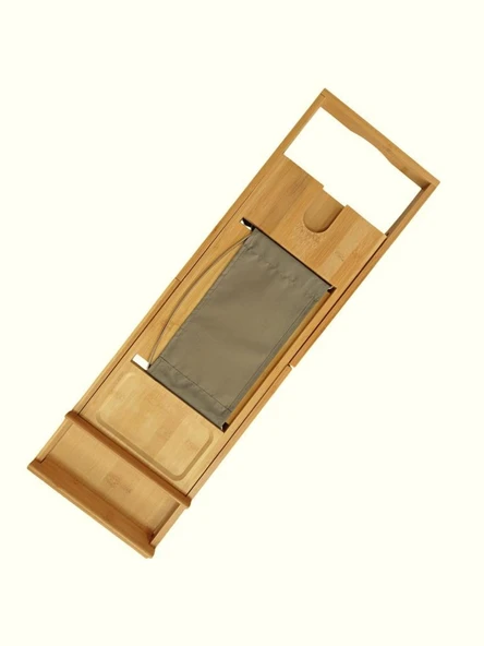 Saban Bambu Küvet Üstü Organizer – Ayarlanabilir Banyo Rafı, Kitap ve Tablet Tutucu, Sabunluk, Kadeh bölmeli - 3