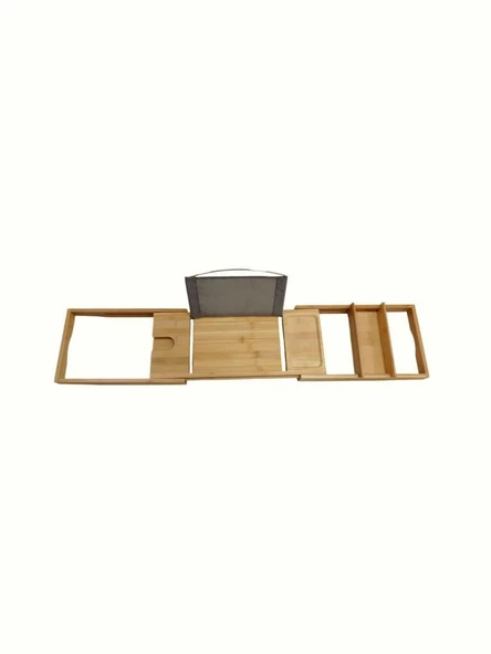 Saban Bambu Küvet Üstü Organizer – Ayarlanabilir Banyo Rafı, Kitap ve Tablet Tutucu, Sabunluk, Kadeh bölmeli - 2